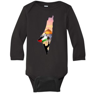 Palestine Map Flag Jerusalem's City Support Gaza Baby Long Sleeve Bodysuit