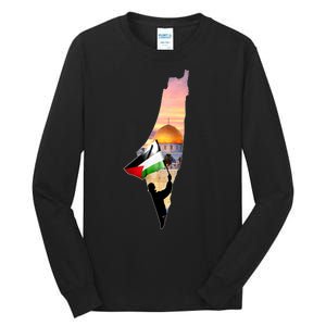 Palestine Map Flag Jerusalem's City Support Gaza Tall Long Sleeve T-Shirt