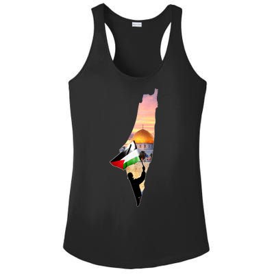 Palestine Map Flag Jerusalem's City Support Gaza Ladies PosiCharge Competitor Racerback Tank