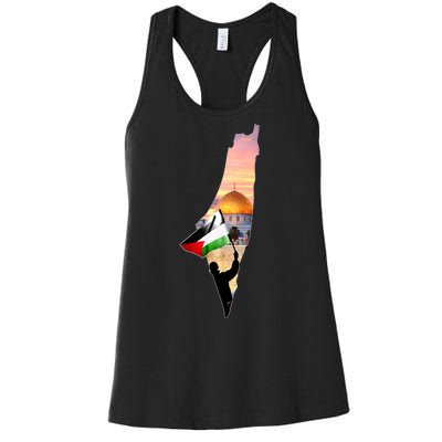 Palestine Map Flag Jerusalem's City Support Gaza Women's Racerback Tank