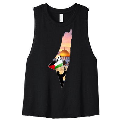 Palestine Map Flag Jerusalem's City Support Gaza Women's Racerback Cropped Tank