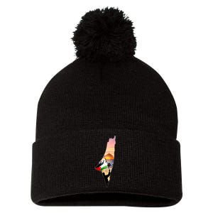 Palestine Map Flag Jerusalem's City Support Gaza Pom Pom 12in Knit Beanie