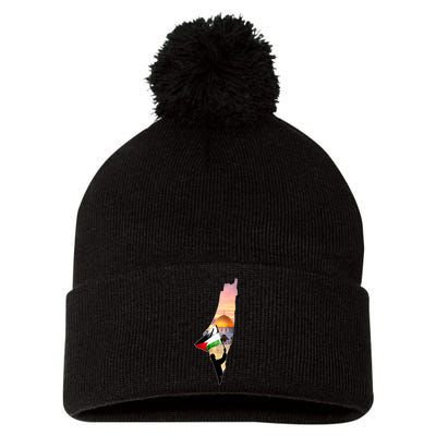 Palestine Map Flag Jerusalem's City Support Gaza Pom Pom 12in Knit Beanie