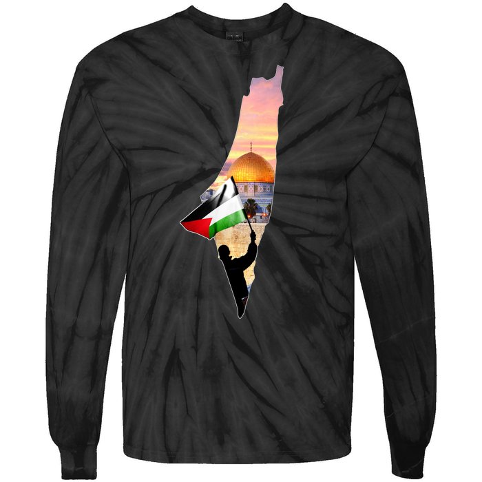 Palestine Map Flag Jerusalem's City Support Gaza Tie-Dye Long Sleeve Shirt