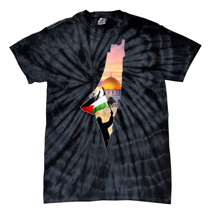 Palestine Map Flag Jerusalem's City Support Gaza Tie-Dye T-Shirt