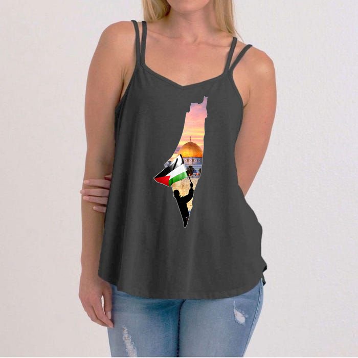 Palestine Map Flag Jerusalem's City Support Gaza Women's Strappy Tank