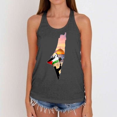 Palestine Map Flag Jerusalem's City Support Gaza Women's Knotted Racerback Tank