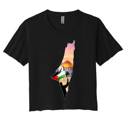 Palestine Map Flag Jerusalem's City Support Gaza Women's Crop Top Tee