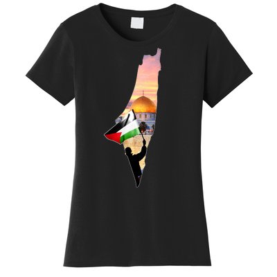 Palestine Map Flag Jerusalem's City Support Gaza Women's T-Shirt