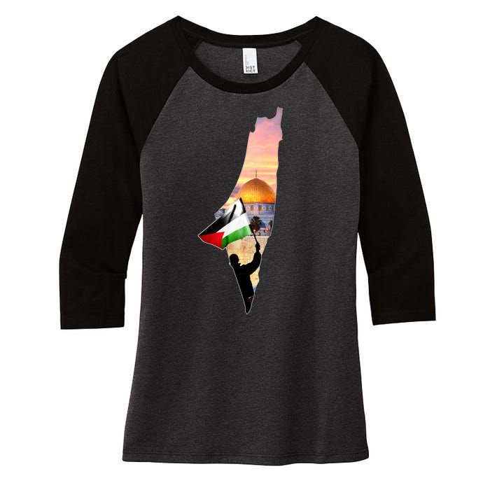 Palestine Map Flag Jerusalem's City Support Gaza Women's Tri-Blend 3/4-Sleeve Raglan Shirt