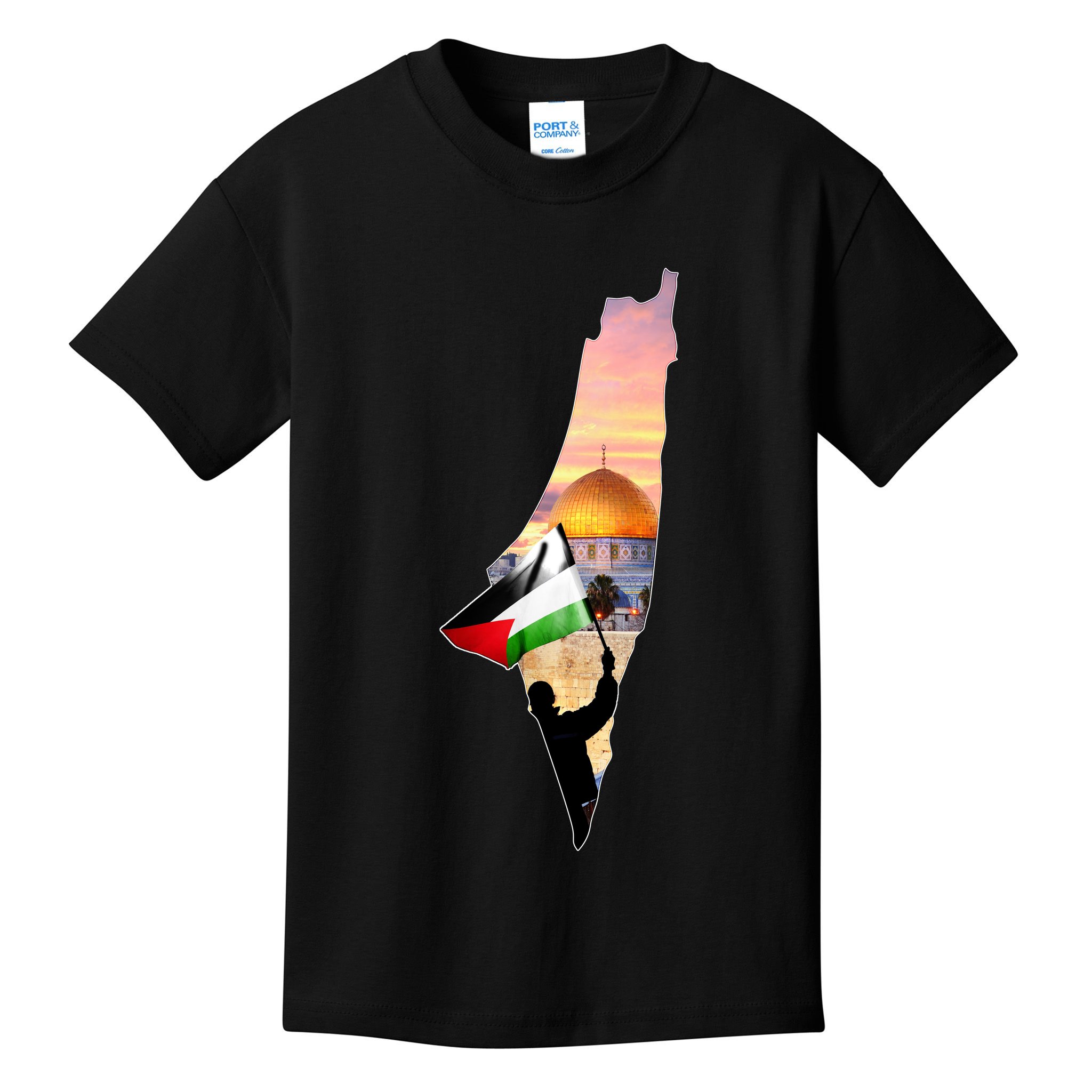 Palestine Map Flag Jerusalem's City Support Gaza Kids T-Shirt