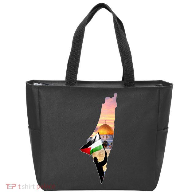 Palestine Map Flag Jerusalem's City Support Gaza Zip Tote Bag