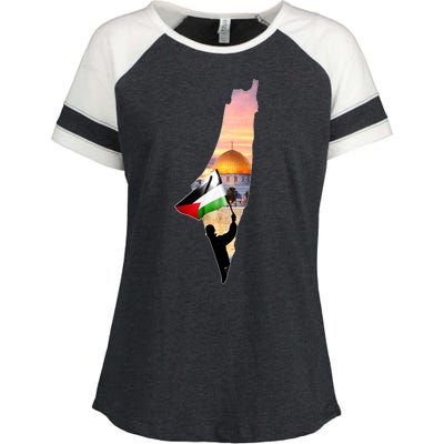 Palestine Map Flag Jerusalem's City Support Gaza Enza Ladies Jersey Colorblock Tee