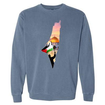 Palestine Map Flag Jerusalem's City Support Gaza Garment-Dyed Sweatshirt