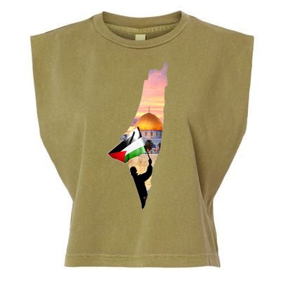 Palestine Map Flag Jerusalem's City Support Gaza Garment-Dyed Women's Muscle Tee