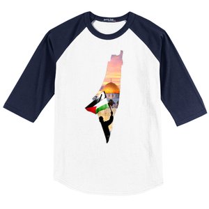 Palestine Map Flag Jerusalem's City Support Gaza Baseball Sleeve Shirt