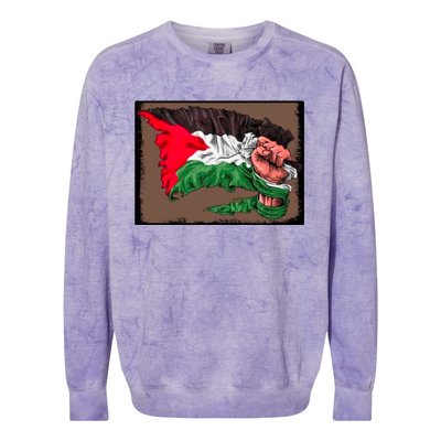 Palestine Raised Fist Free Palestine Colorblast Crewneck Sweatshirt