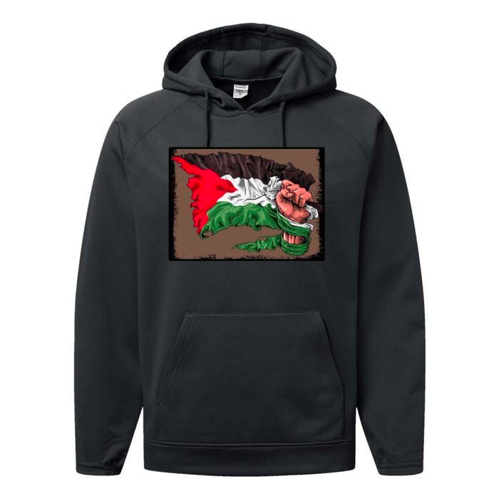 Palestine Raised Fist Free Palestine Performance Fleece Hoodie