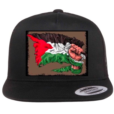 Palestine Raised Fist Free Palestine Flat Bill Trucker Hat