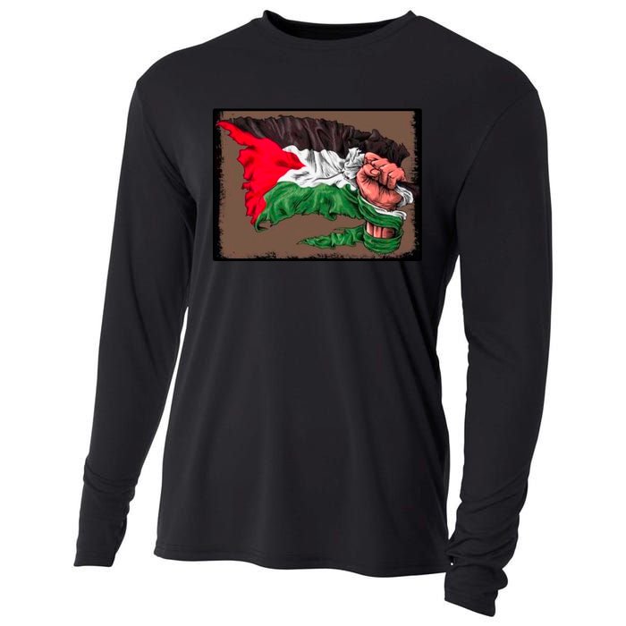 Palestine Raised Fist Free Palestine Cooling Performance Long Sleeve Crew