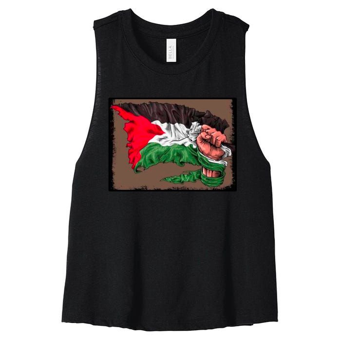 Palestine Raised Fist Free Palestine Women's Racerback Cropped Tank