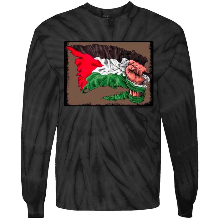 Palestine Raised Fist Free Palestine Tie-Dye Long Sleeve Shirt