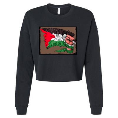 Palestine Raised Fist Free Palestine Cropped Pullover Crew