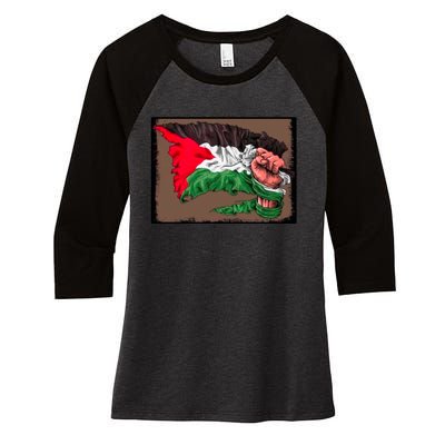 Palestine Raised Fist Free Palestine Women's Tri-Blend 3/4-Sleeve Raglan Shirt