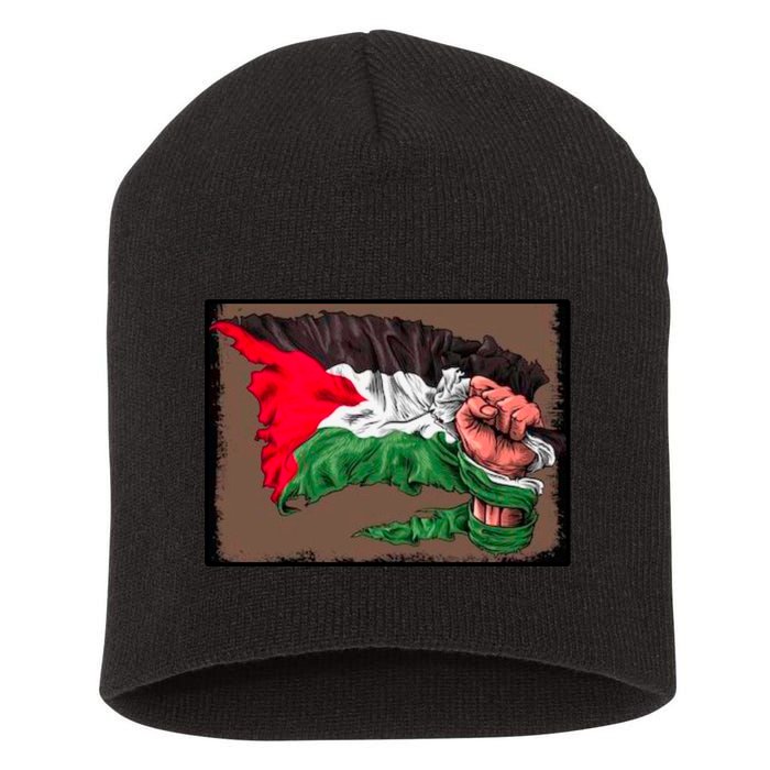 Palestine Raised Fist Free Palestine Short Acrylic Beanie