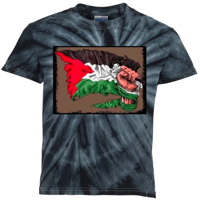 Palestine Raised Fist Free Palestine Kids Tie-Dye T-Shirt