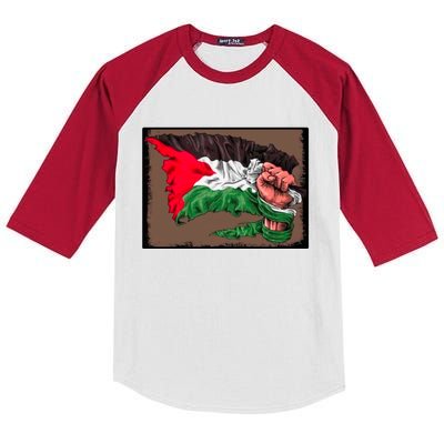 Palestine Raised Fist Free Palestine Kids Colorblock Raglan Jersey