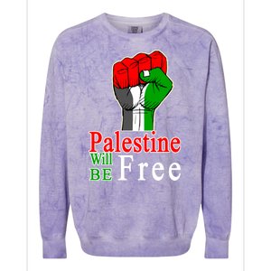 Palestine Will Be Free Raised Fist Colorblast Crewneck Sweatshirt