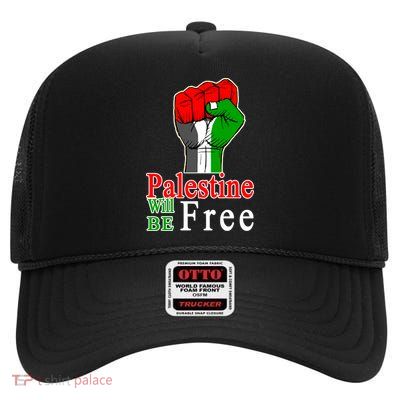 Palestine Will Be Free Raised Fist High Crown Mesh Back Trucker Hat