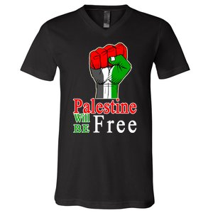 Palestine Will Be Free Raised Fist V-Neck T-Shirt