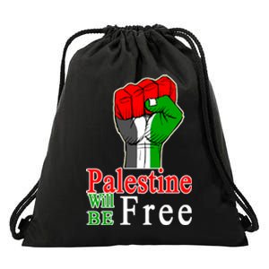 Palestine Will Be Free Raised Fist Drawstring Bag