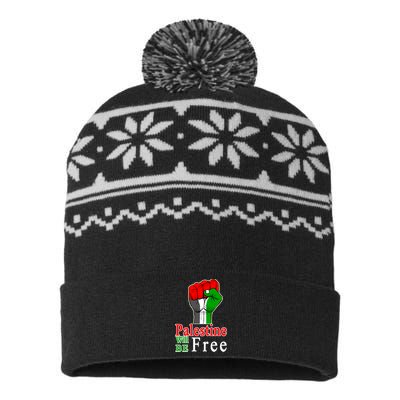 Palestine Will Be Free Raised Fist USA-Made Snowflake Beanie