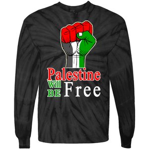 Palestine Will Be Free Raised Fist Tie-Dye Long Sleeve Shirt