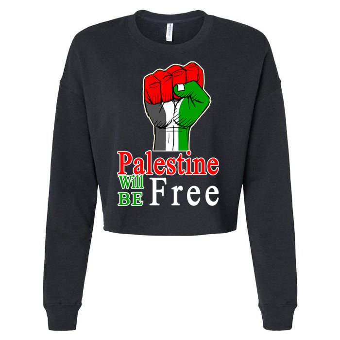 Palestine Will Be Free Raised Fist Cropped Pullover Crew