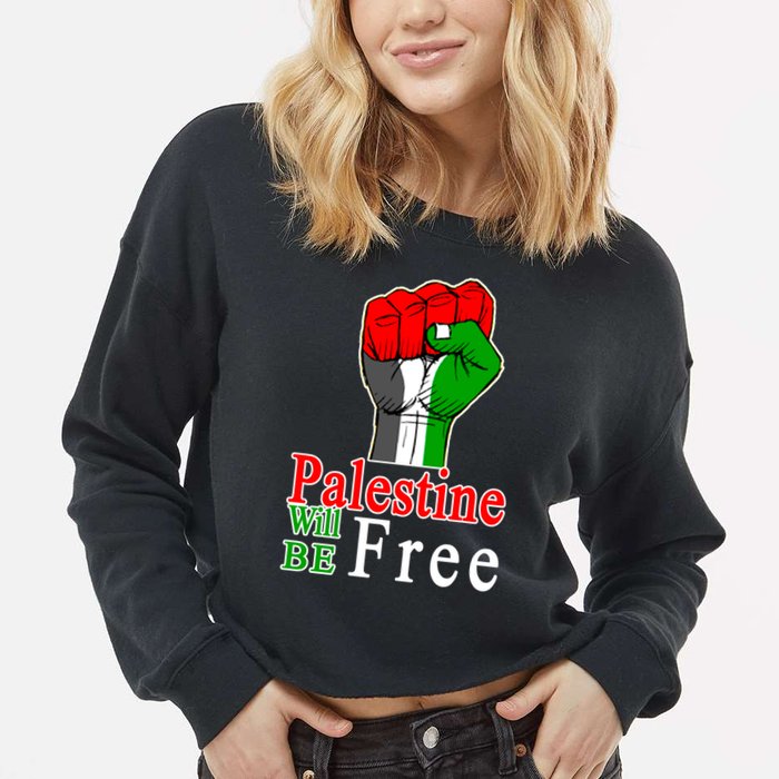 Palestine Will Be Free Raised Fist Cropped Pullover Crew