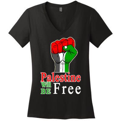 Palestine Will Be Free Raised Fist Women's V-Neck T-Shirt