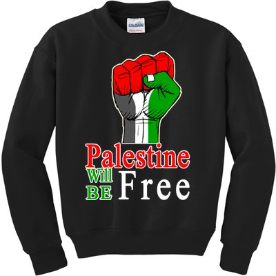 Palestine Will Be Free Raised Fist Kids Sweatshirt