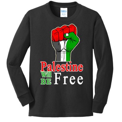 Palestine Will Be Free Raised Fist Kids Long Sleeve Shirt