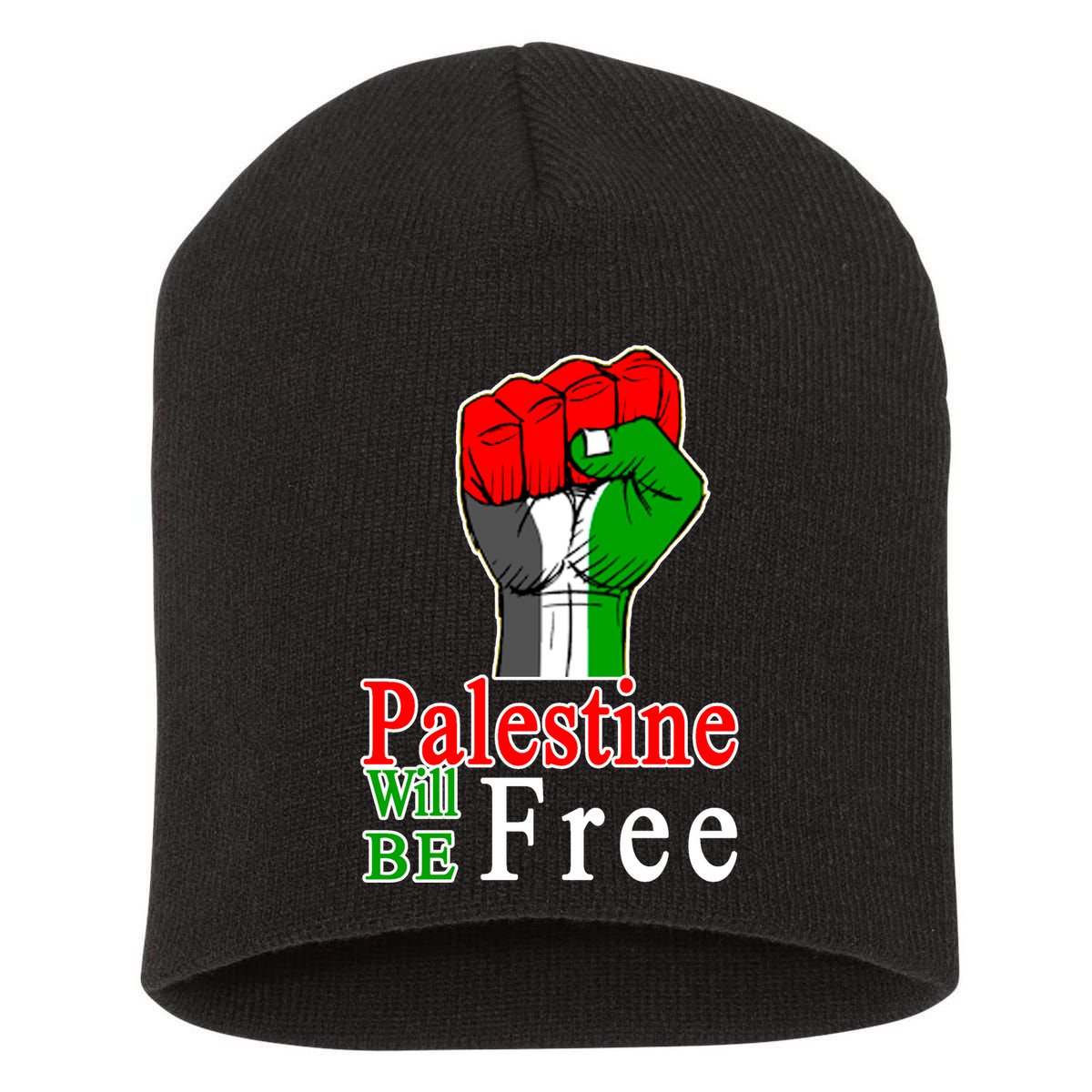 Palestine Will Be Free Raised Fist Short Acrylic Beanie