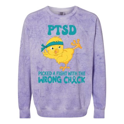 Ptsd Awareness Month Ptsd Picked A Fight The Wrong Chick Gift Colorblast Crewneck Sweatshirt