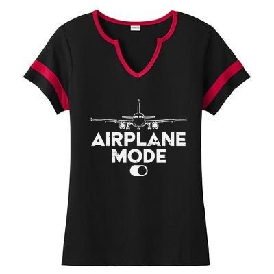 Pilot Airplane Mode On Funny Aviation Aviator Ladies Halftime Notch Neck Tee