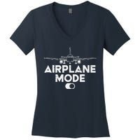 Pilot Airplane Mode On Funny Aviation Aviator Women's V-Neck T-Shirt