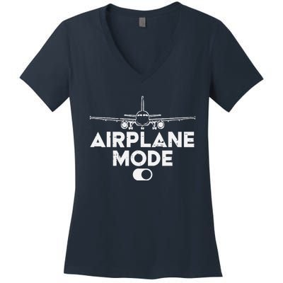 Pilot Airplane Mode On Funny Aviation Aviator Women's V-Neck T-Shirt