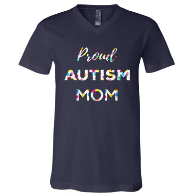 Proud Autism Mom Autistic Awareness Rainbow Color Hands V-Neck T-Shirt