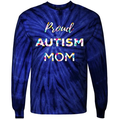 Proud Autism Mom Autistic Awareness Rainbow Color Hands Tie-Dye Long Sleeve Shirt