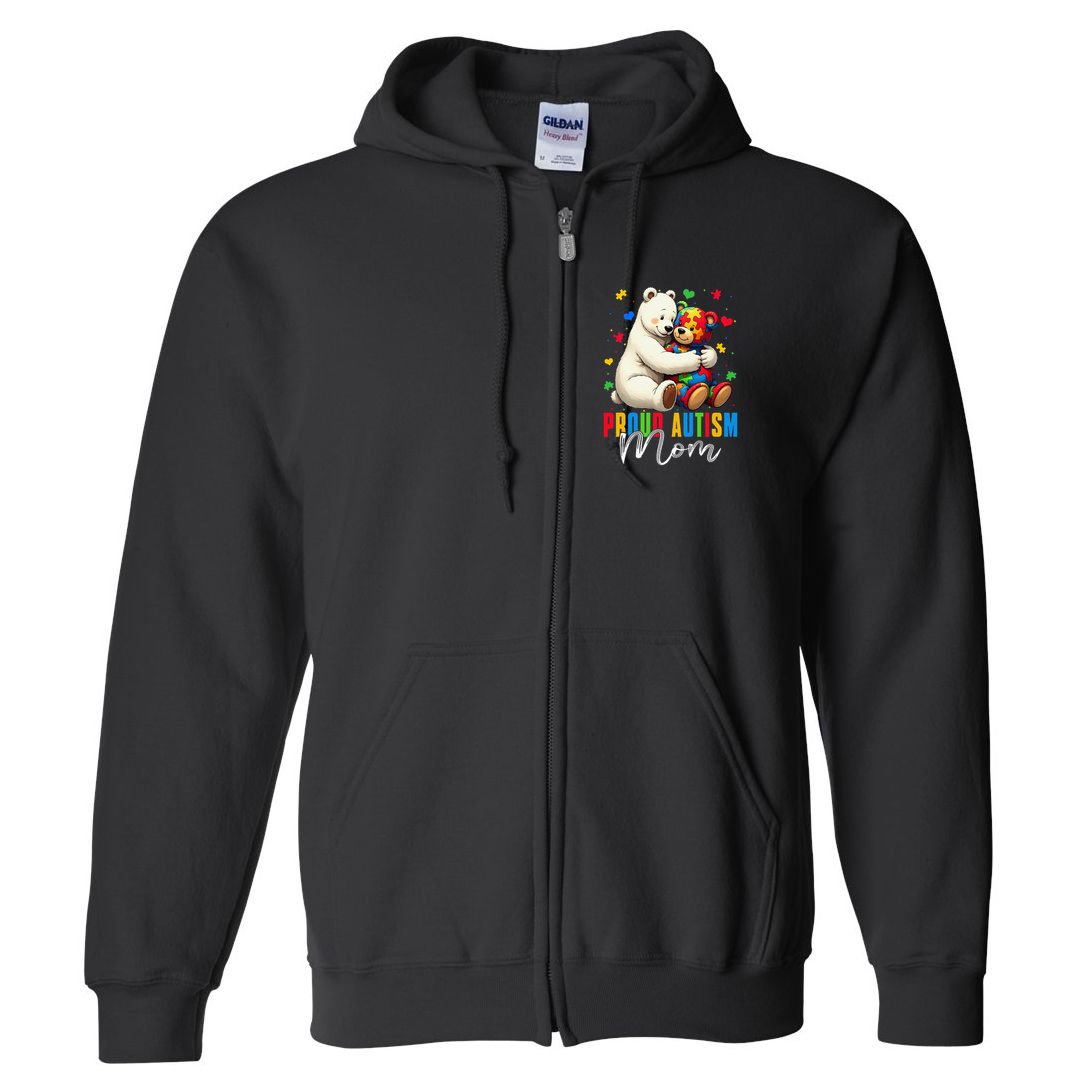 Proud Autism Mom Bear Autism Awareness Autistic Son Daughter Full Zip Hoodie